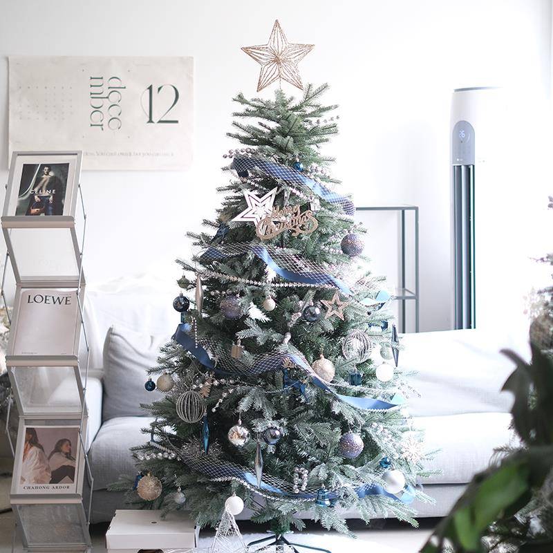 1.8米香槟金普鲁士蓝色圣诞树一米八装饰材料套装公司橱窗布置