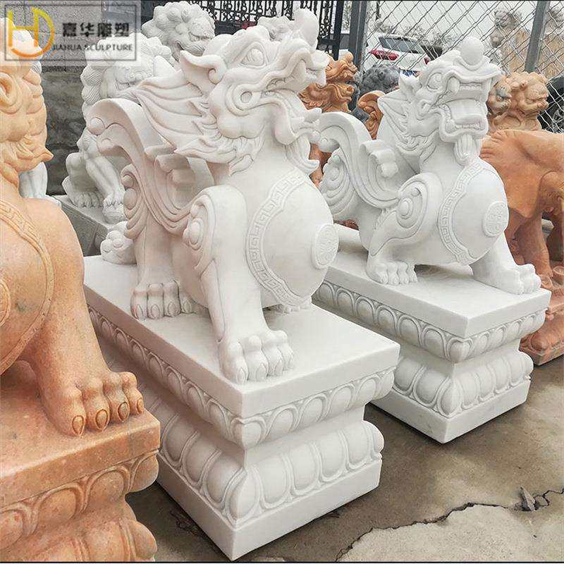 石雕麒麟一对神兽门口摆件石头汉白玉青石家用晚霞红貔貅