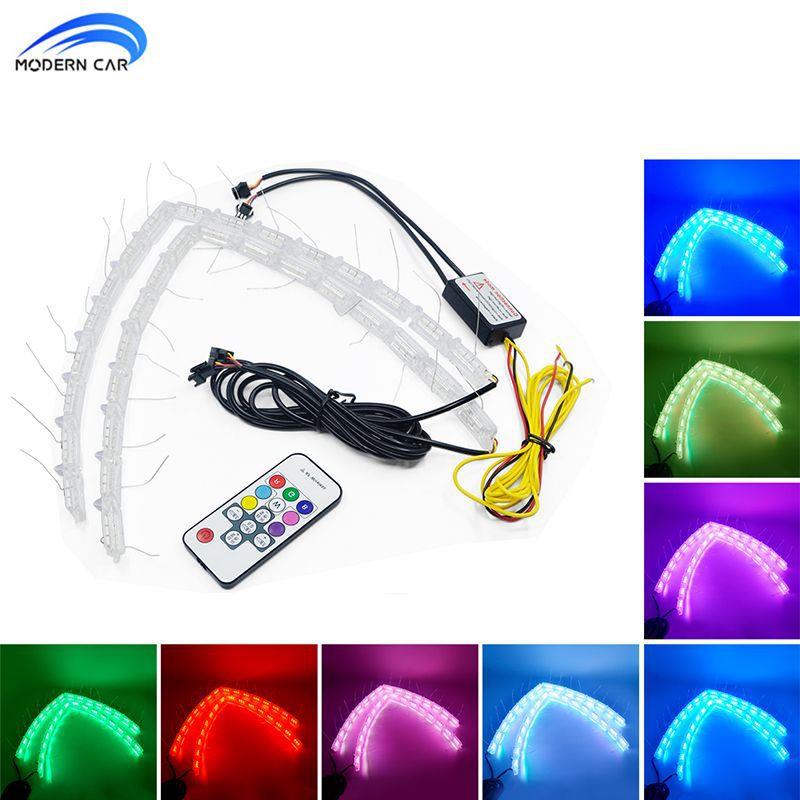 新款日行灯水晶泪眼可伸缩改装七彩流光转向跑马16灯led车灯