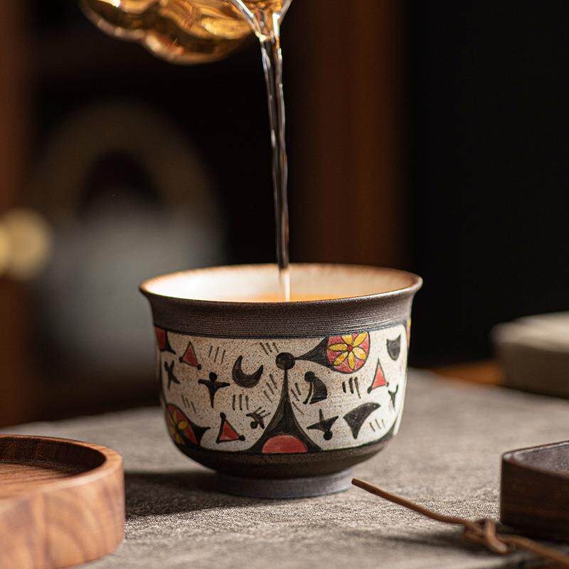 月牙鸟手绘陶瓷主人杯单杯家用手拉坯手工品茗杯送礼轻奢压手杯子