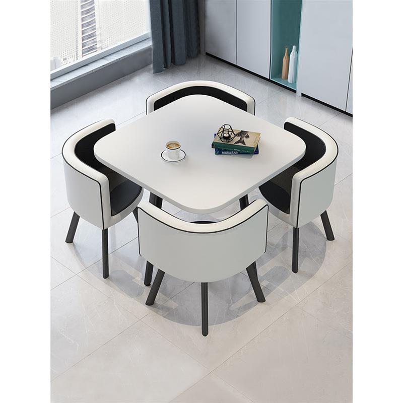 简约商务洽谈接待桌椅组合一桌四椅办公休闲会客圆桌奶茶店铺个性