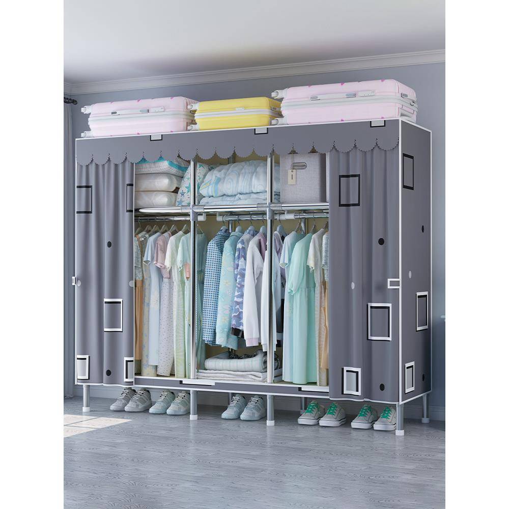 出租房用布衣柜衣柜家用卧室简易组装衣橱全钢架加粗加厚结实耐用