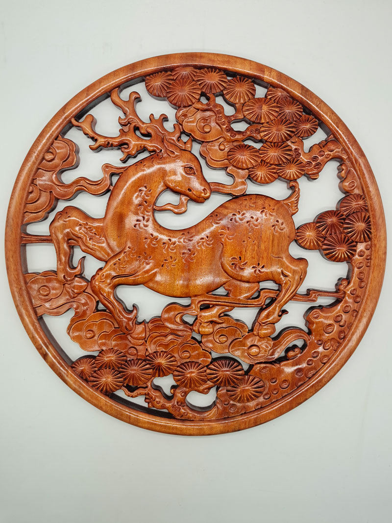 东阳木雕挂件圆形香樟木雕刻客厅工艺品壁挂新中式实木玄关装饰画