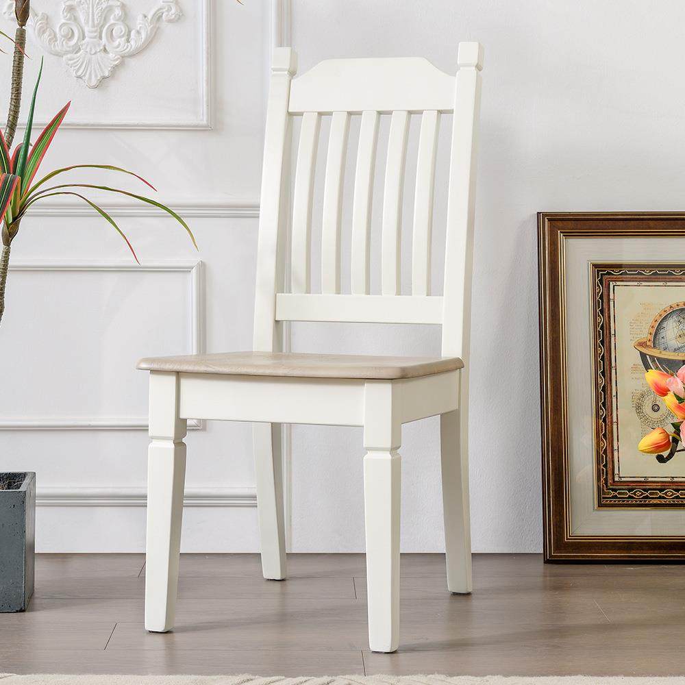 小美式乡村风格全实木白色餐椅餐厅简美复古做旧核桃木原木椅子
