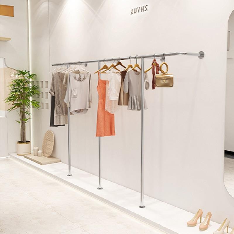 女装店货架展示架不锈钢服装店陈列T型架子上墙壁挂式落地挂衣杆