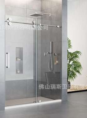 浴室无框单滑动黑色淋浴门glass single sliding shower door