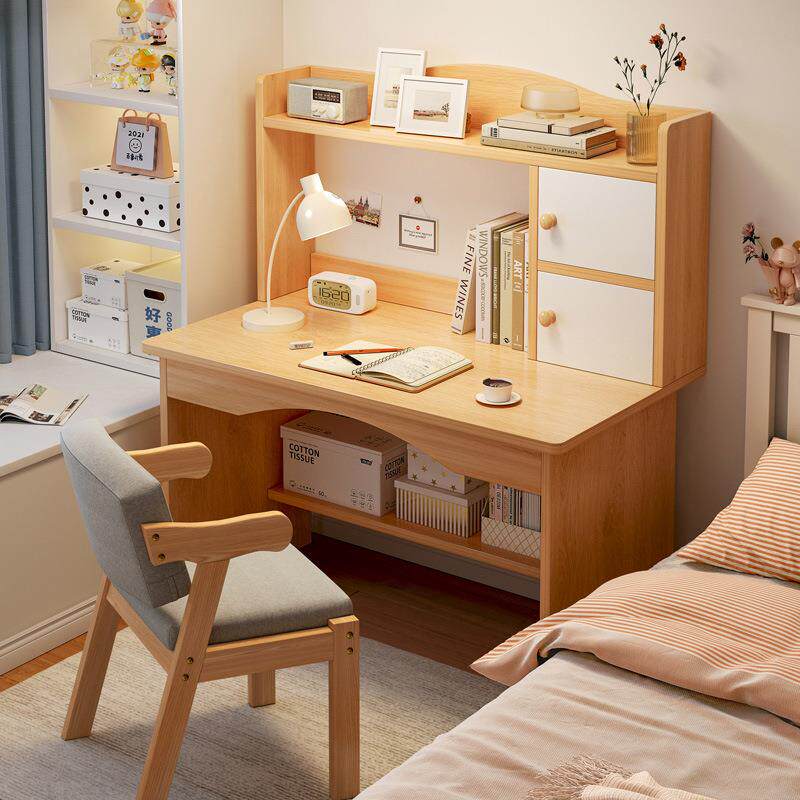 书桌学生学习桌电脑桌家用桌子简约带书架桌椅套装卧室简易写字桌