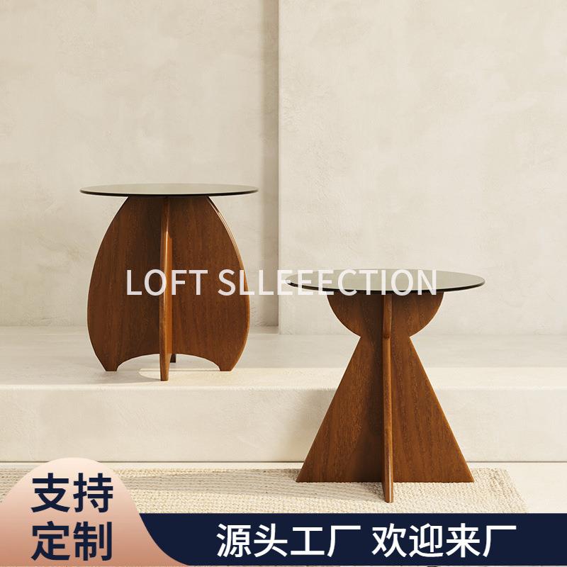 loft轻奢边几现代简约小茶几钢化玻璃实木圆桌边柜客厅沙发角几