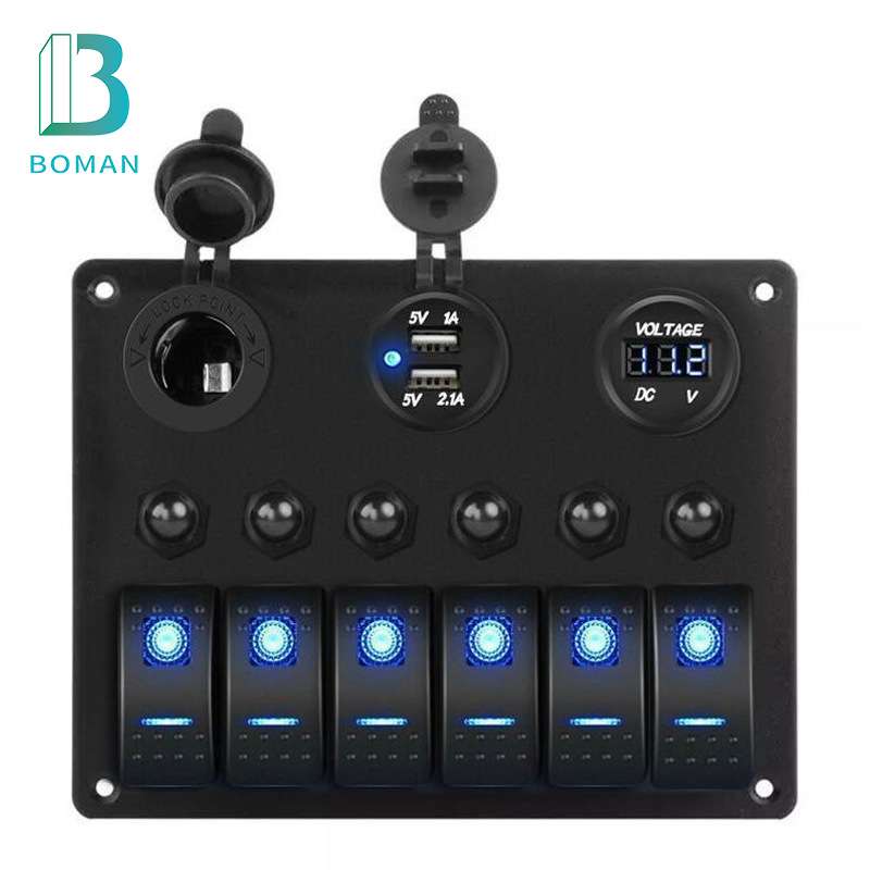 汽车 大巴车控制6位面板翘板5脚开关 房车 救护车游艇适用