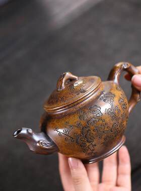 报春柴烧茶壶手刻梅花宜兴紫砂壶工堂直播供头茶具