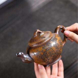 报春柴烧茶壶手刻梅花宜兴紫砂壶工堂直播供头茶具