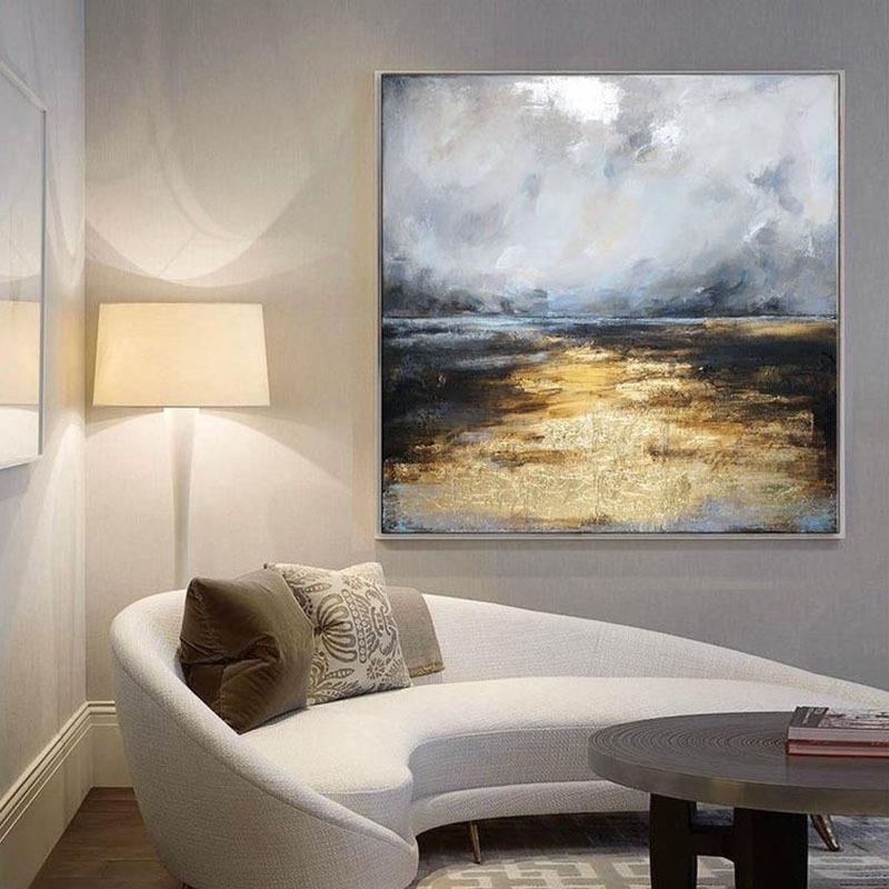 现代简约大气过道手绘抽象油画玄关装饰画竖版走廊海景日出挂画