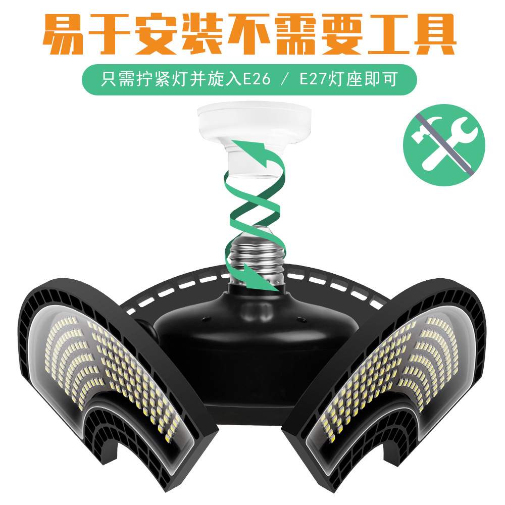 谦润照明变形LED车库灯120W防水E27仓库灯工厂天棚灯泡220V厂房