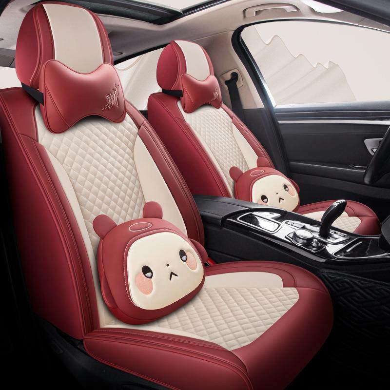 汽车坐垫四季适用全包围亚麻座椅套网红车垫新款全包卡通布艺座套