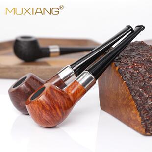 木香手工石楠根瘤斗实木烟斗木质烟具带金属环麻面喷砂石楠木烟斗