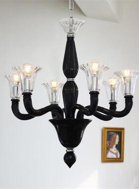 中古风法式穆拉诺轻奢玻璃复古黑色餐厅吊灯卧室灯饰蜡烛客厅主灯