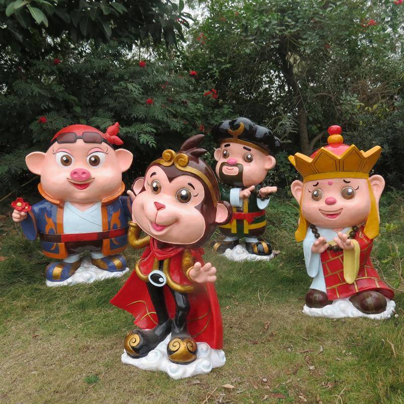 玻璃钢卡通西游记雕塑户外美食街商城美陈孙悟空猪八戒卡通雕塑