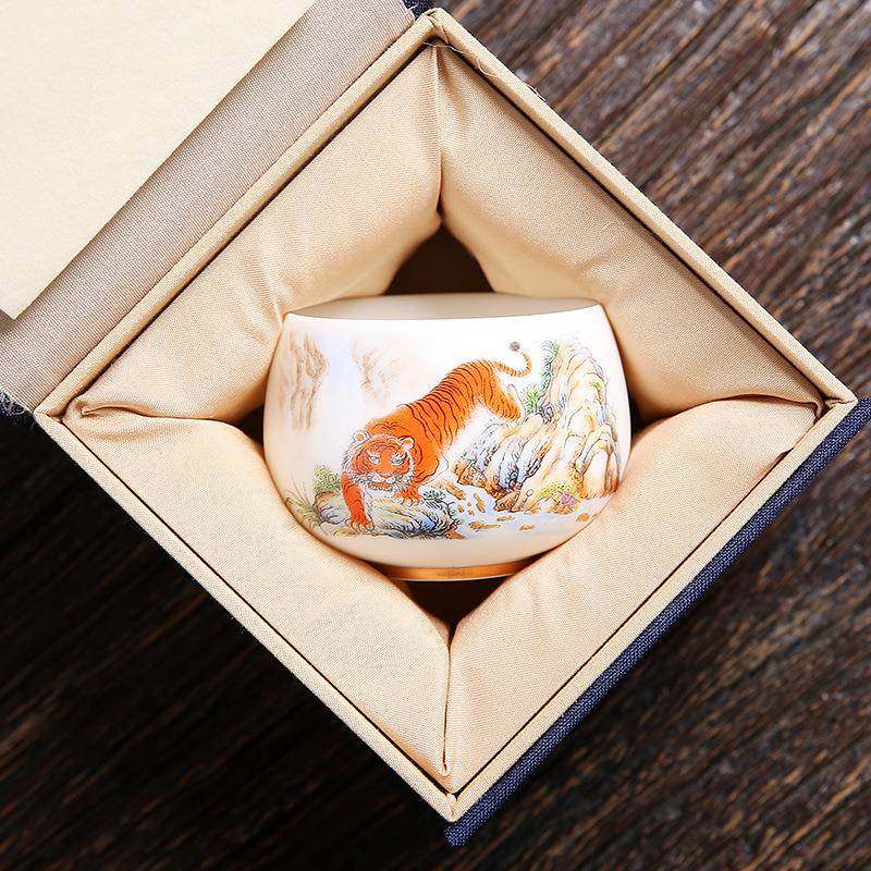 羊脂玉器高端个人杯大号泡茶杯子陶瓷主人杯单杯男士款手绘茶杯子