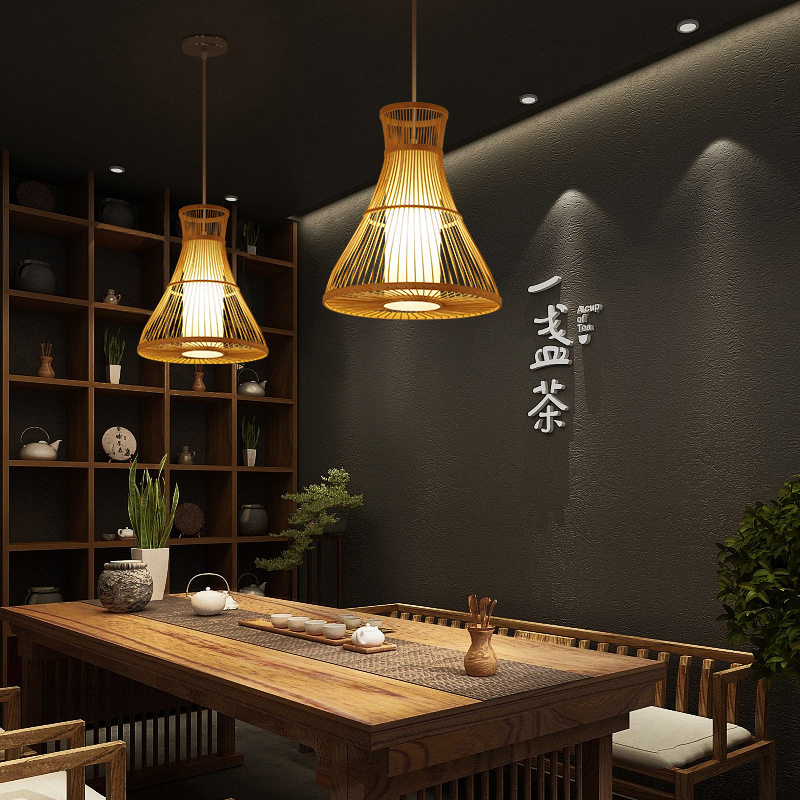 东南亚酒店火锅店饭店餐厅吧台灯具日式茶楼茶室个性竹艺竹编吊灯