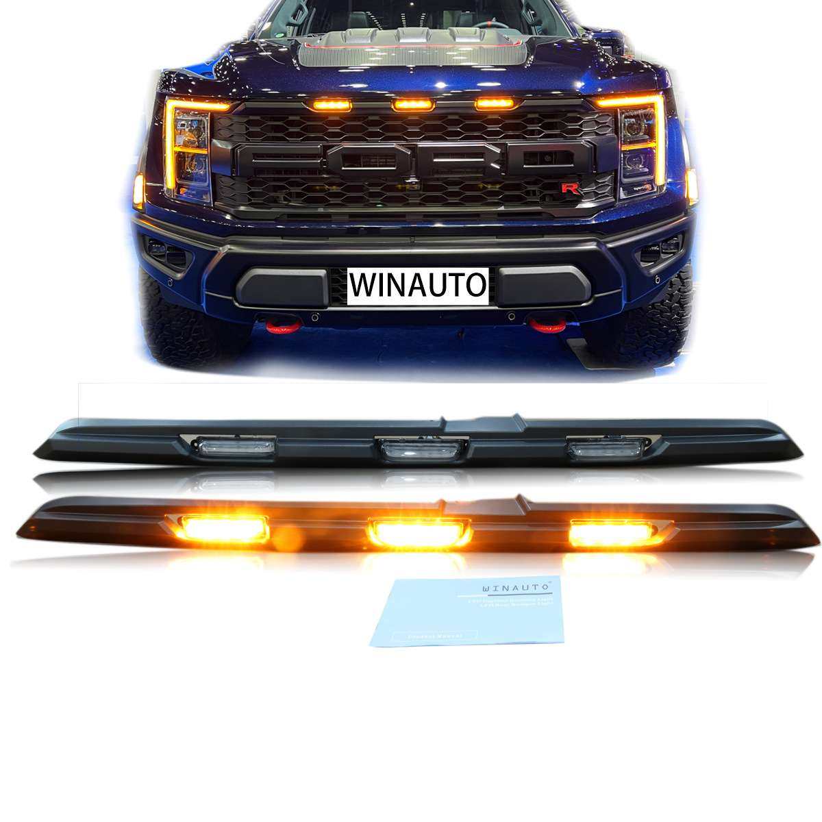 适用于福特F150猛禽2022中网灯日行灯小黄灯带框改装配件热卖