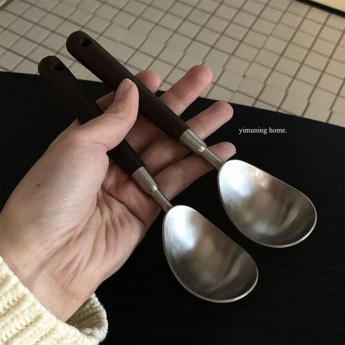 高级仿胡桃木柄西餐勺加厚不锈钢甜品冰淇淋挖球家用西瓜水果挖勺