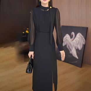 连衣裙2025新款女夏秋今年流行十三行爆款气质轻奢高级感黑色长袖