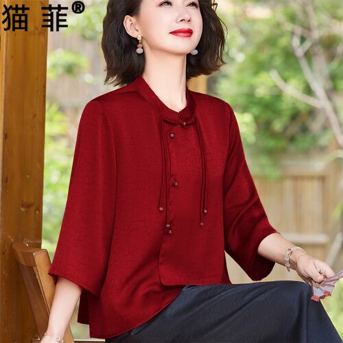 贵夫人宽松小衫喜妈妈夏装新中式