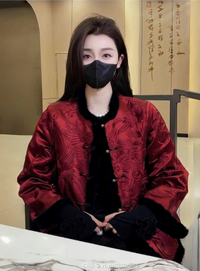 新中式国风女装短外套2025冬季新款超好看高级感名媛红色新年战袍