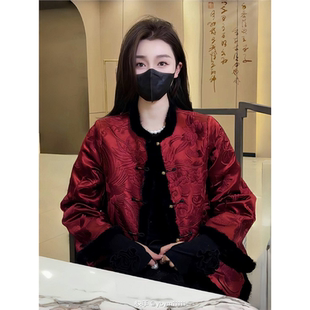 新中式国风女装短外套2025冬季新款超好看高级感名媛红色新年战袍