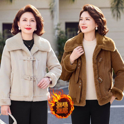 妈妈洋气毛绒翻领加厚保暖短外套