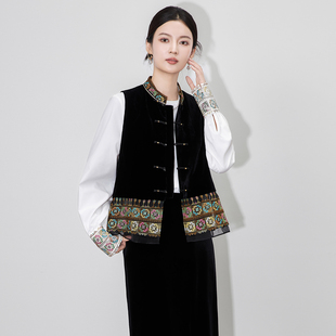 新中式 百搭缎面马夹女 国风真丝丝绒马甲重工刺绣外套上衣2025新款