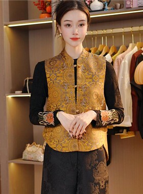 新中式国风马甲秋季新款气质百搭高级感重工I百搭减龄无袖女上衣