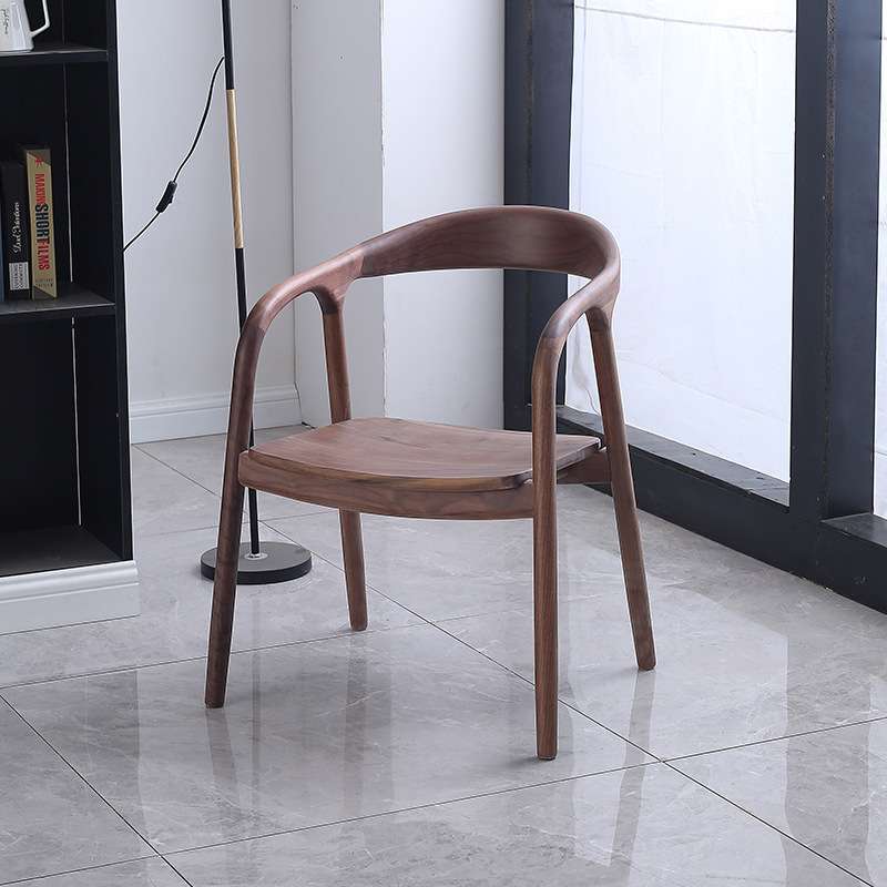 北美黑胡桃木实木餐椅现代简约家用客厅扶手书椅休闲椅饭桌椅原木