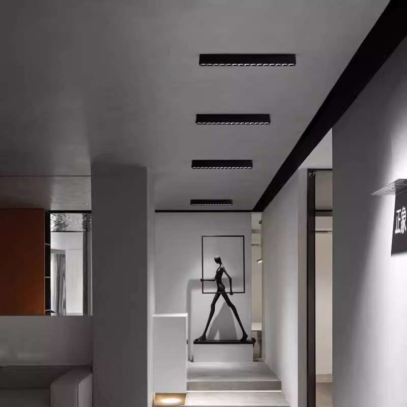 明装格栅线条射灯家用深杯防眩免开孔吸顶过道长条射灯洗墙天花灯