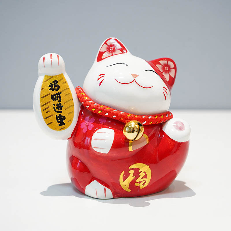 陶瓷招财猫摆件存钱储蓄罐开业收银台桌面送礼品厂太阳能自动招手
