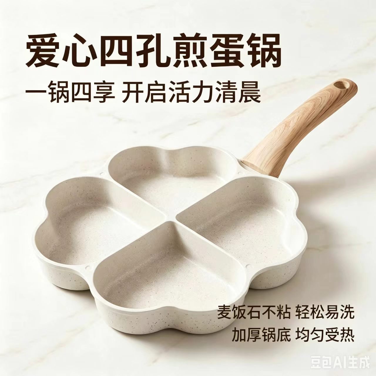 爱心煎蛋锅四孔麦饭石不粘锅家用平底早餐锅煎蛋不沾汉堡锅多功能