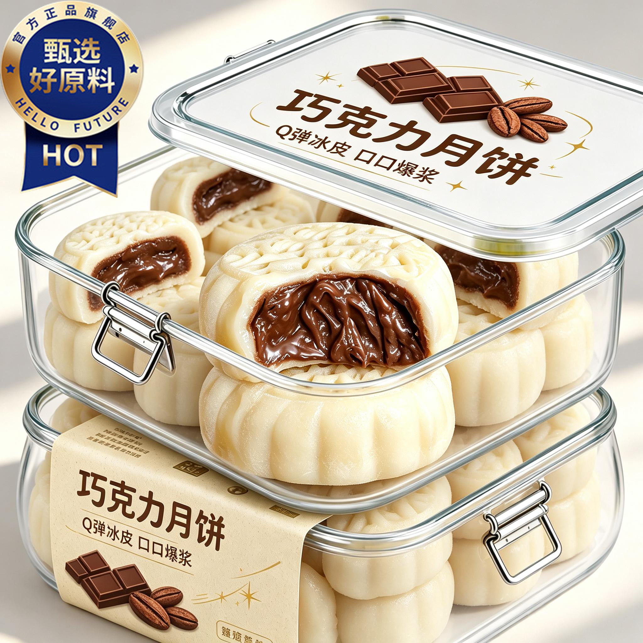 巧克力冰皮月饼官方旗舰店正品雪媚娘榴莲夹心月饼中秋节流心爆浆