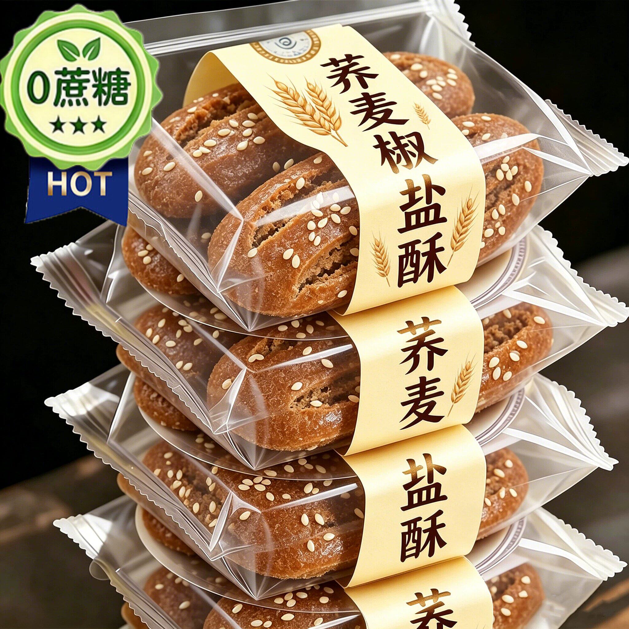 无蔗糖荞麦椒盐酥牛舌饼低脂代餐糕点糖人控卡零食独立小包装整箱