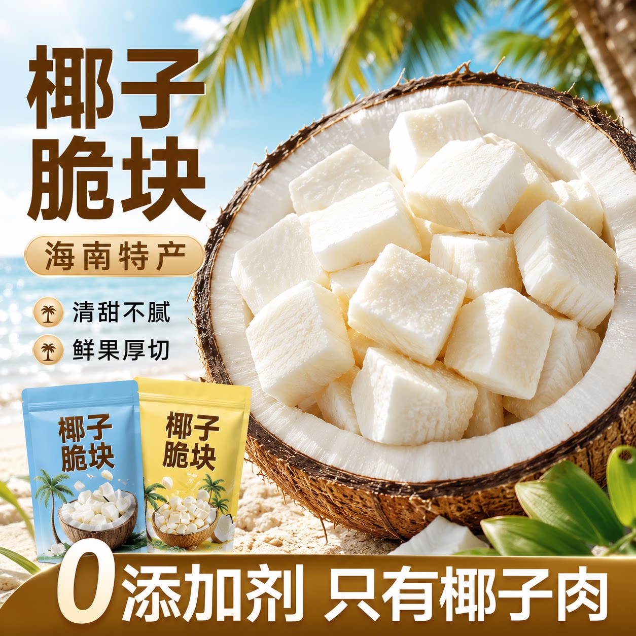椰子脆块椰子片脆片椰子肉香烤椰子角海南特产小吃办公室休闲零食