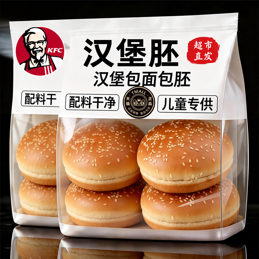 肯德基麦当劳汉堡包面包胚独立包装家用儿童无添加健康食品级商用