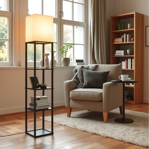 客厅布罩置物架书架物品摆放落地灯方型黑色布实木方形台灯