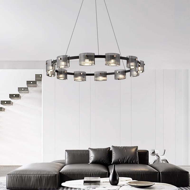 客厅吊灯意式极简现代简约圆形全光谱餐厅灯设计感玻璃卧室灯