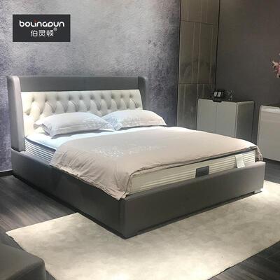 意式极简纳帕高端真皮床高靠床头8076