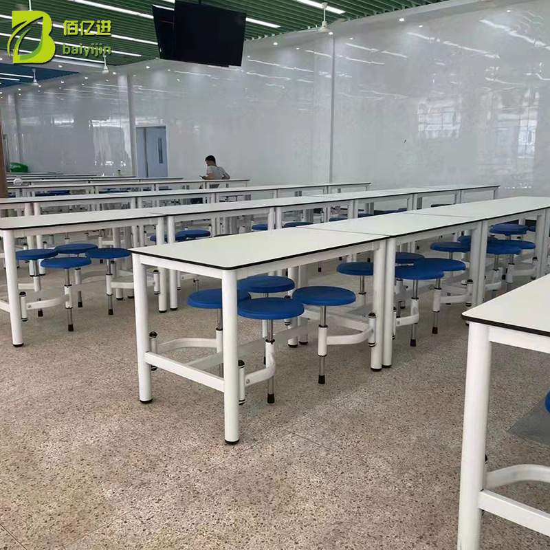 旋转凳组合餐桌椅 单位食堂连体餐桌椅学校餐厅4人8人餐桌椅