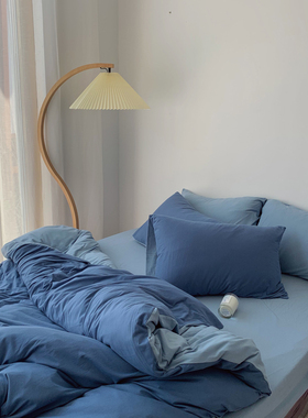 简约雾霾蓝色床上四件套纯棉天竺棉超柔裸睡男生单人宿舍三4件套