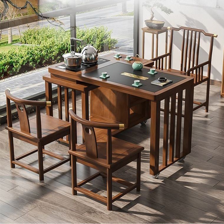 实木茶桌椅组合阳台小户型家用泡茶桌两用整套移动茶车茶几套装