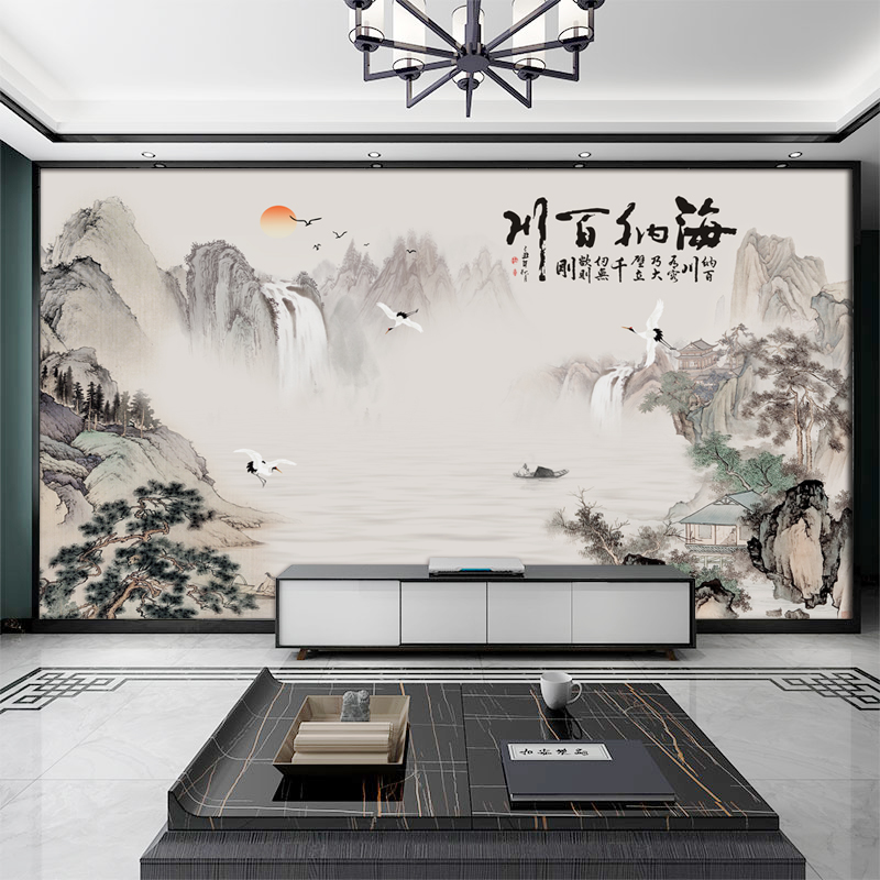海纳百川山水集成墙板新中式电视背景护墙板客厅沙发竹木纤维墙板