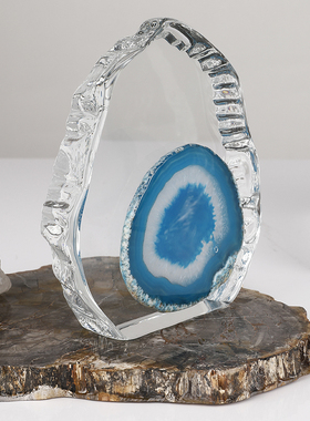 轻奢风天然水晶石镶嵌玛瑙摆件房间博古架玄关餐桌布置样板房饰品