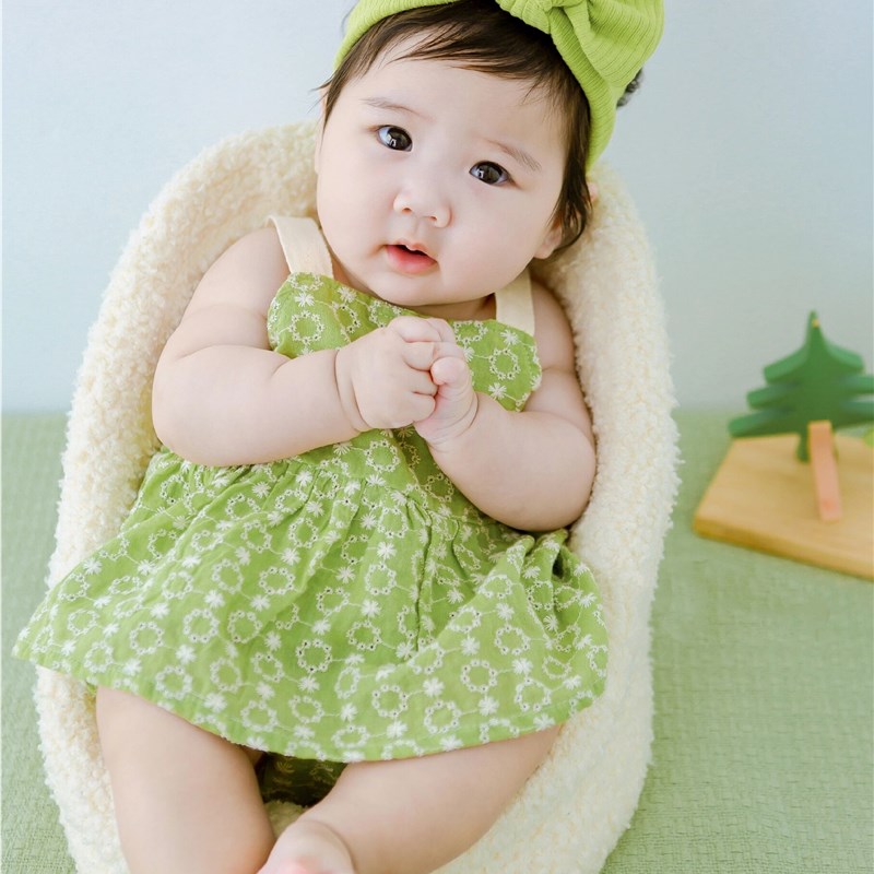 儿童摄影服装夏天绿色清新女孩吊带裙宝宝百天照周岁照拍照服装