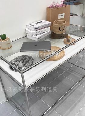 服装店饰品店中间摆放玻璃不锈钢展示台中岛陈列架电脑办公桌道具